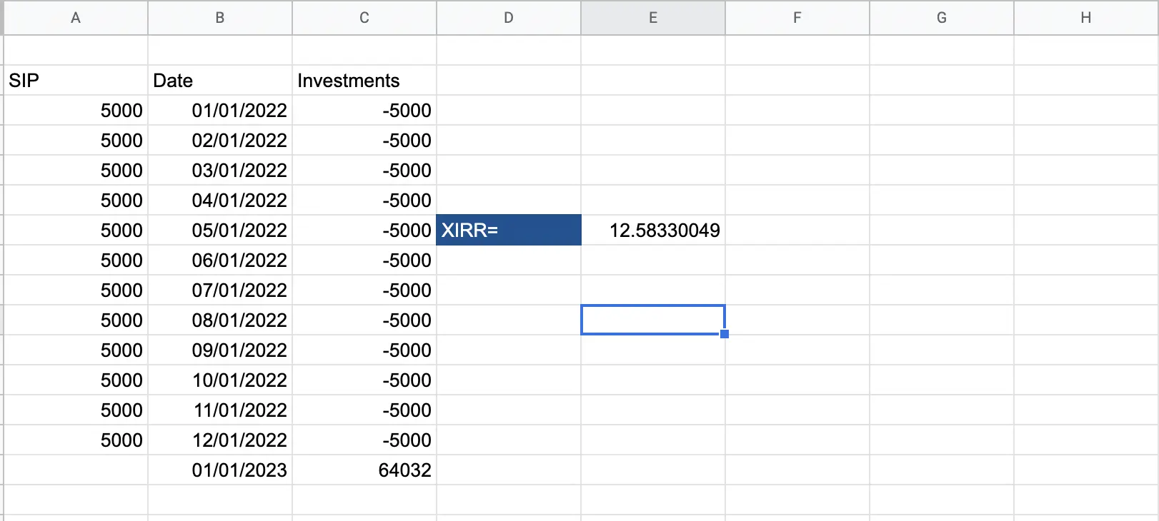 Calculation of XIRR in Sheet